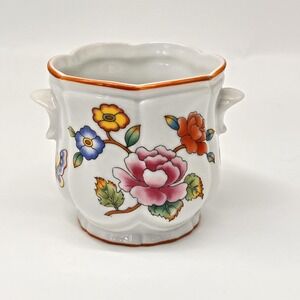 Estee Lauder Chinoiserie Porcelain Vanity Trinket Jar White Multi-Color Flowers